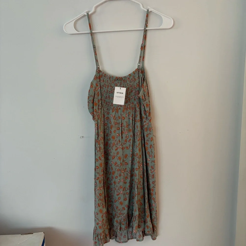 brand new! cotton on sage green & orange floral tie front mini/midi dress🧡 - Picture 3 of 6